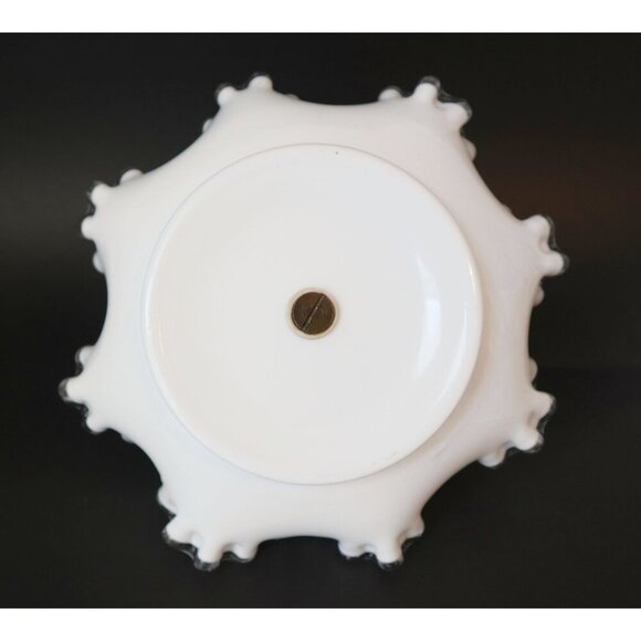 Vintage Fenton Ruffled Tidbit Candy Dish Milk Glass Silver Crest Handle Violets - Picture 5 of 5